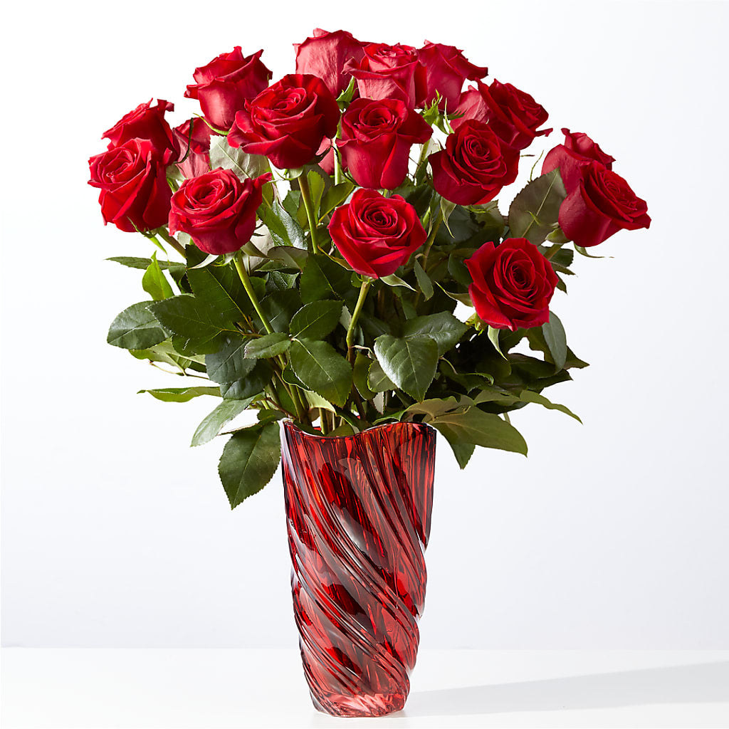 Classic Love Red Rose Bouquet with Luxe Swirl Vase – Sweet As Can Bee Florals, Baltimore MD