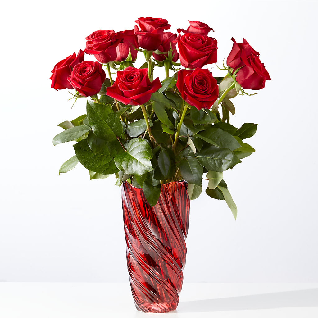 Classic Love Red Rose Bouquet with Luxe Swirl Vase – Sweet As Can Bee Florals, Baltimore MD
