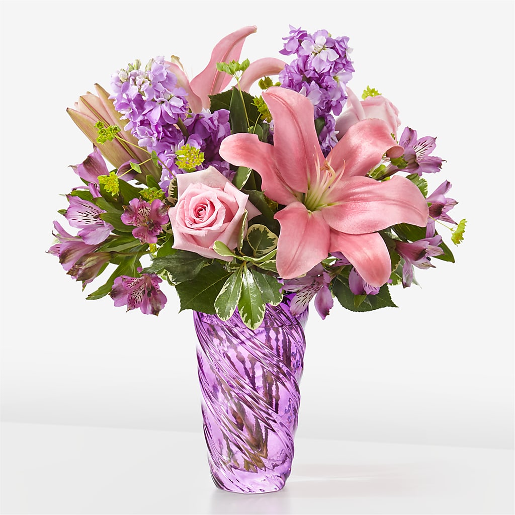 Precious Petals Bouquet with Luxe Swirl Vase – Sweet As Can Bee Florals, Baltimore MD
