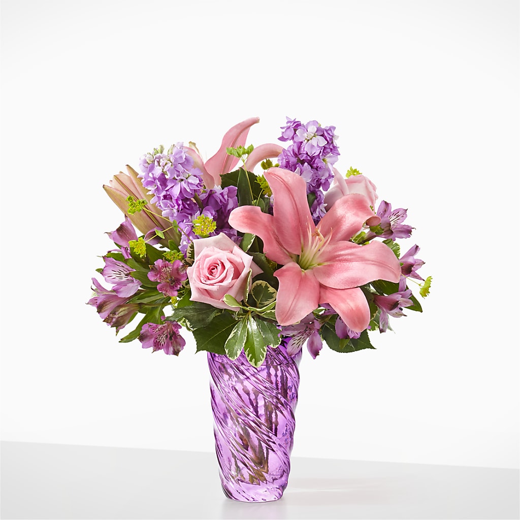 Precious Petals Bouquet with Luxe Swirl Vase – Sweet As Can Bee Florals, Baltimore MD