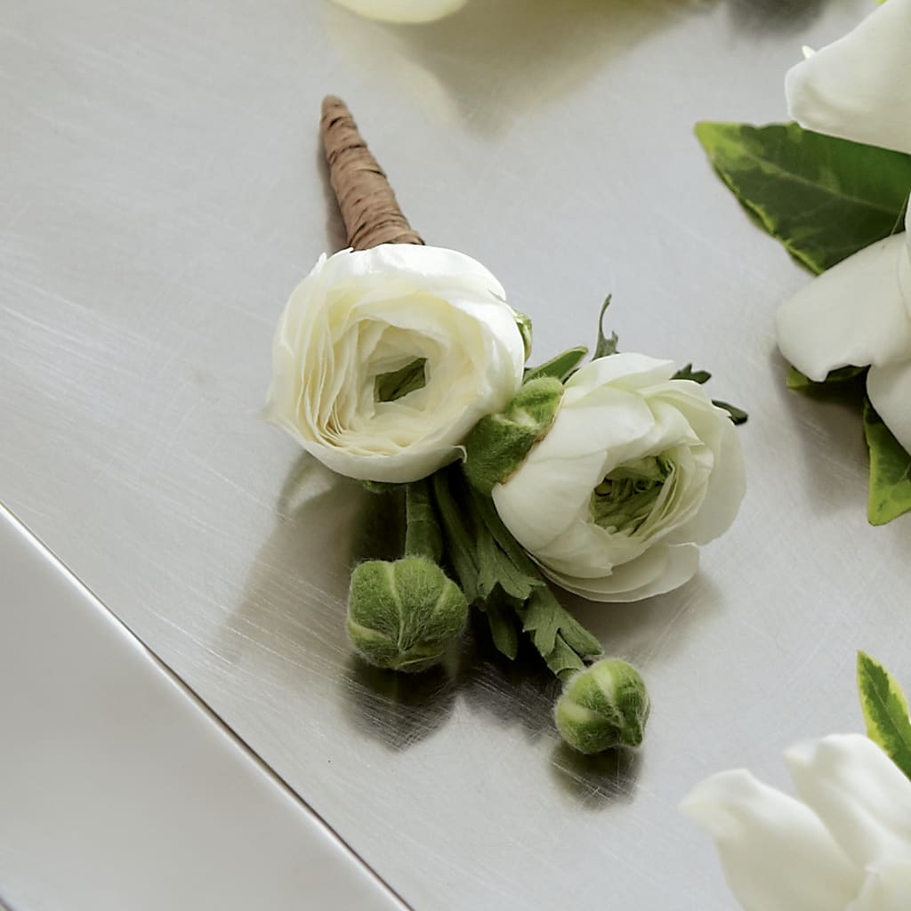 White Ranunculus Boutonniere – Sweet As Can Bee Florals, Baltimore MD