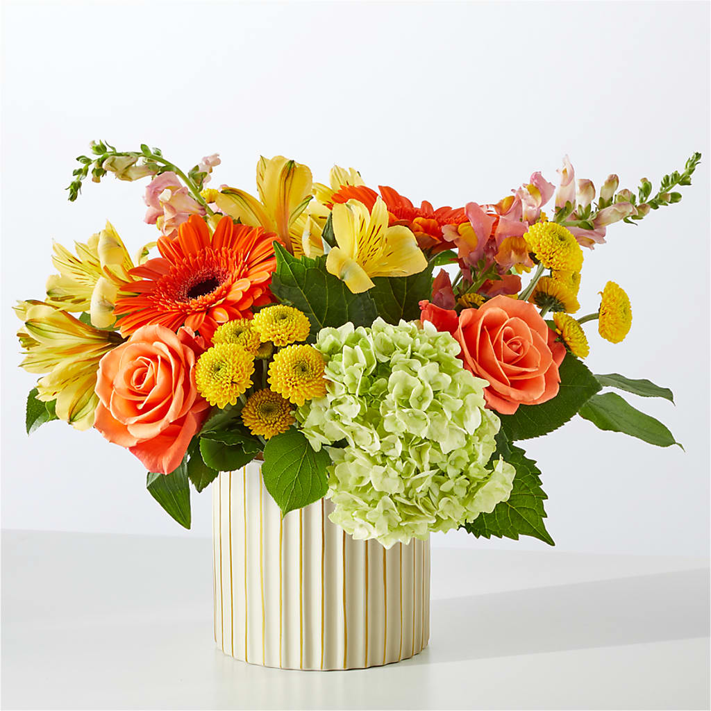 Autumn Sunshine Bouquet with Ivory Vase –  Sweet As Can Bee Florals, Baltimore MD