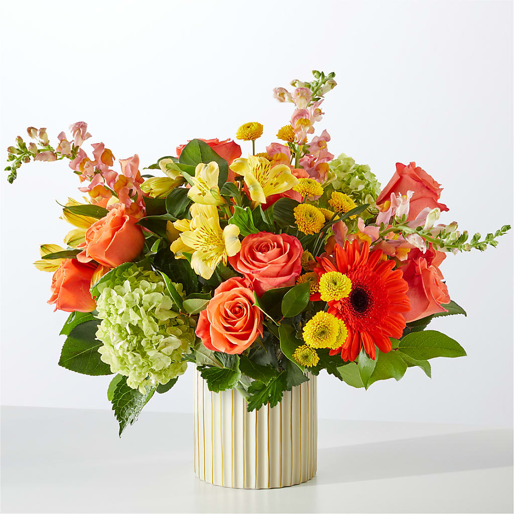 Autumn Sunshine Bouquet with Ivory Vase –  Sweet As Can Bee Florals, Baltimore MD