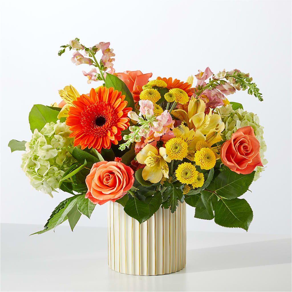 Autumn Sunshine Bouquet with Ivory Vase –  Sweet As Can Bee Florals, Baltimore MD