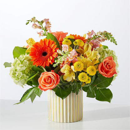 Autumn Sunshine Bouquet with Ivory Vase –  Sweet As Can Bee Florals, Baltimore MD