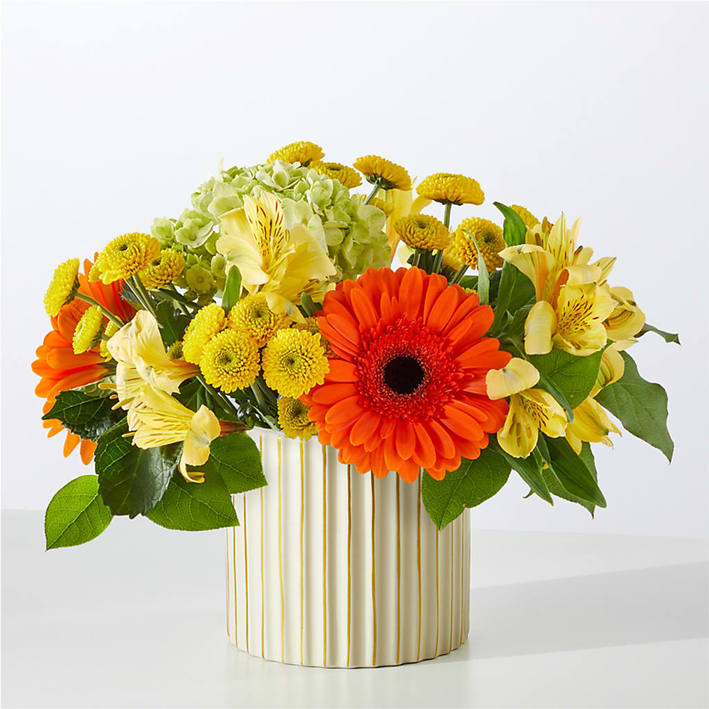 Autumn Sunshine Bouquet with Ivory Vase –  Sweet As Can Bee Florals, Baltimore MD