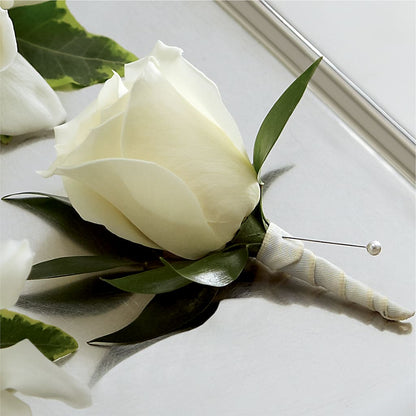 White Rose Boutonniere –  Sweet As Can Bee Florals, Baltimore MD
